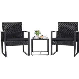 3 Pieces Patio Set Outdoor Wicker Furniture Sets Modern Rattan Chair