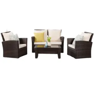 4 Piece Outdoor Patio Furniture Sets, Wicker Conversation Set