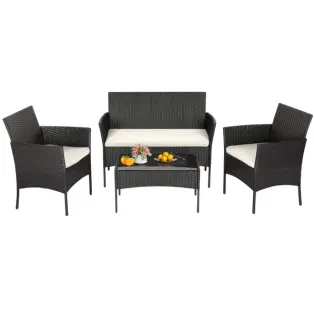 4-Piece Patio Furniture Set, Outdoor Wicker Furniture